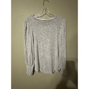 Pink Rose Gray Heathered Puff Sleeve Knit Top Crew Neck Large